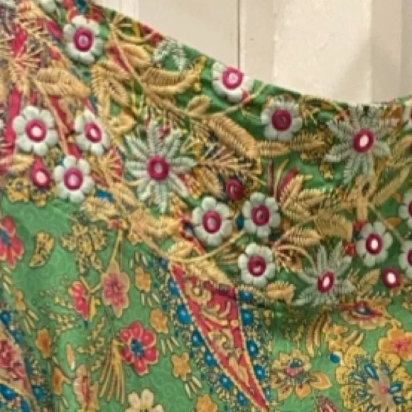 SILK Floral Green Wide Leg Pants - Picture 12 of 13
